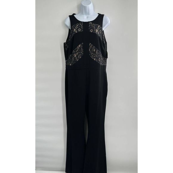 Taylor Black Crepe Scoop Neck Flare Hem Jumpsuit 5240M Size 14‎ - Picture 9 of 10